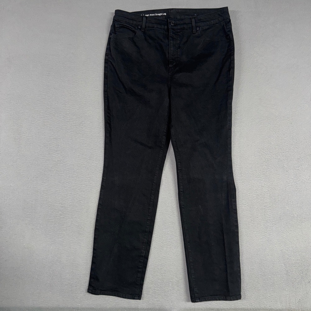 Talbots Jeans Womens 16 Black Straight Leg Flawless High Waist Stretch Denim